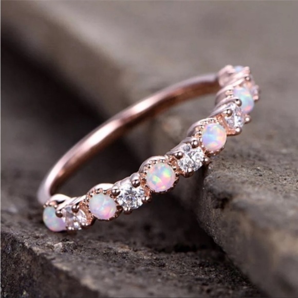 New Lovely 18K Rose Gold Opal Fire Stone Ring - Picture 2 of 6